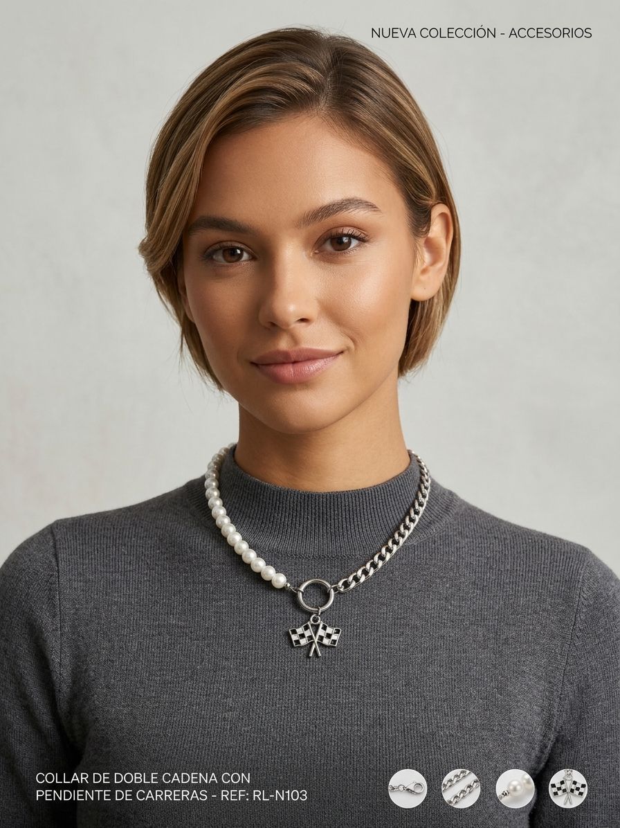 Collar de perlas con cadena y dije de bandera — foto 2